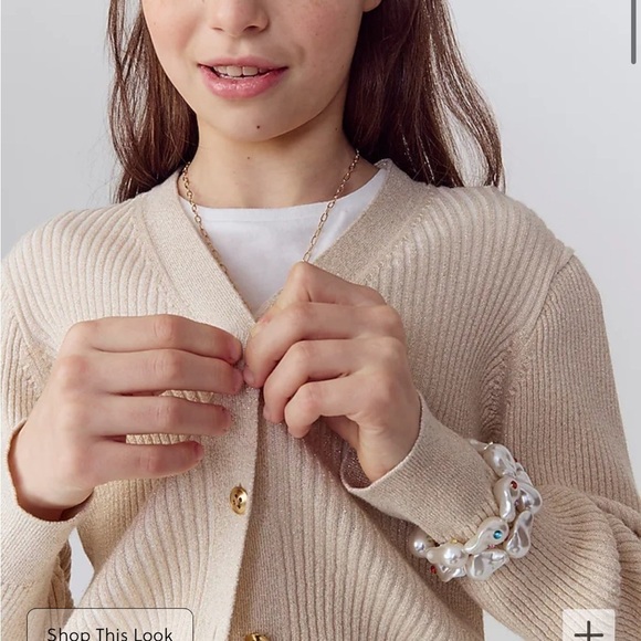 J crew Girls' cropped V-neck cardigan sweater with Lurex® metallic threads - Picture 2 of 7